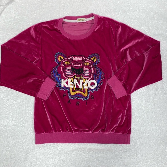 Kenzo Other - Kenzo Paris embroidered tiger raspberry velour sweatshirt size 7
